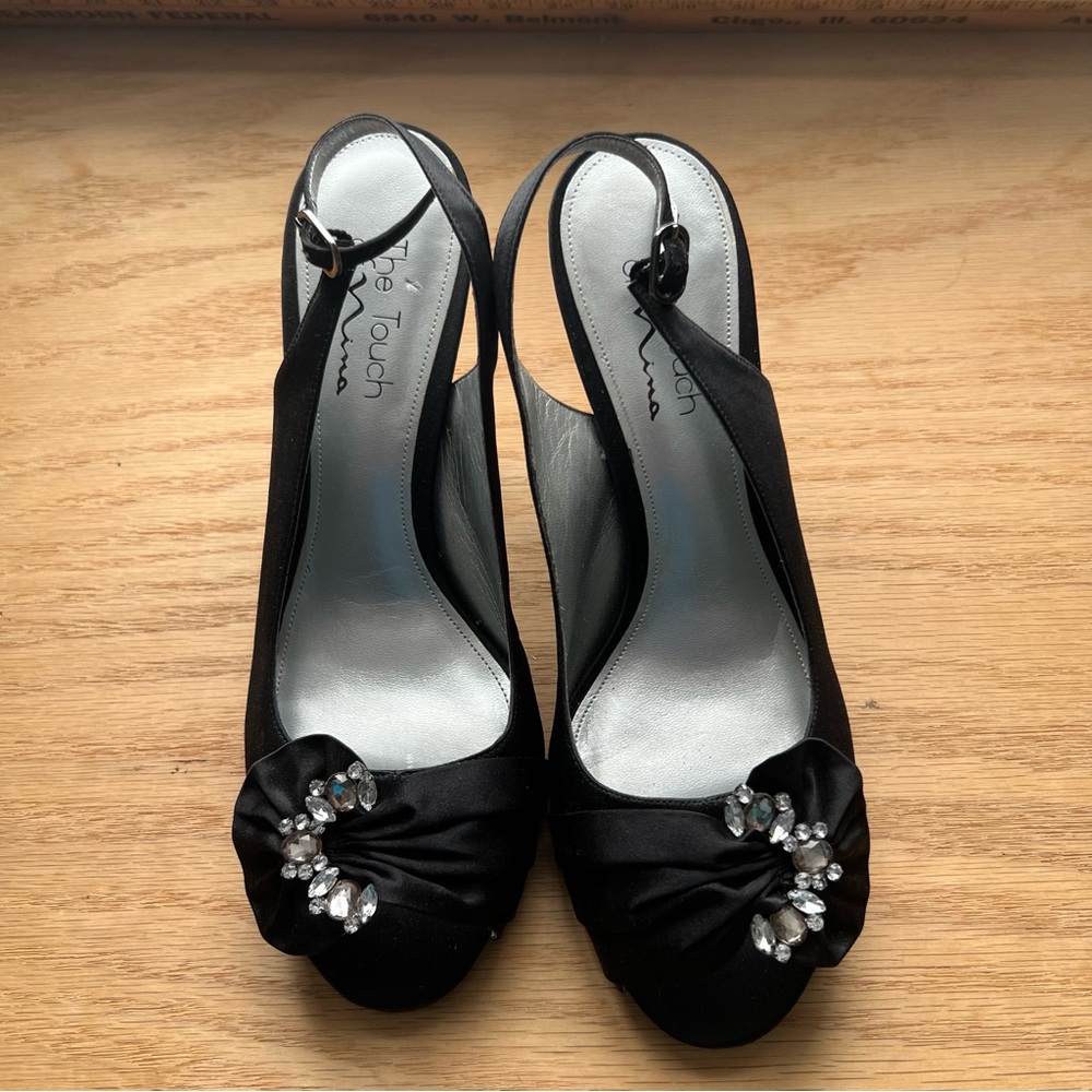 Nina Black Slingback Heels with Crystal Embellishments